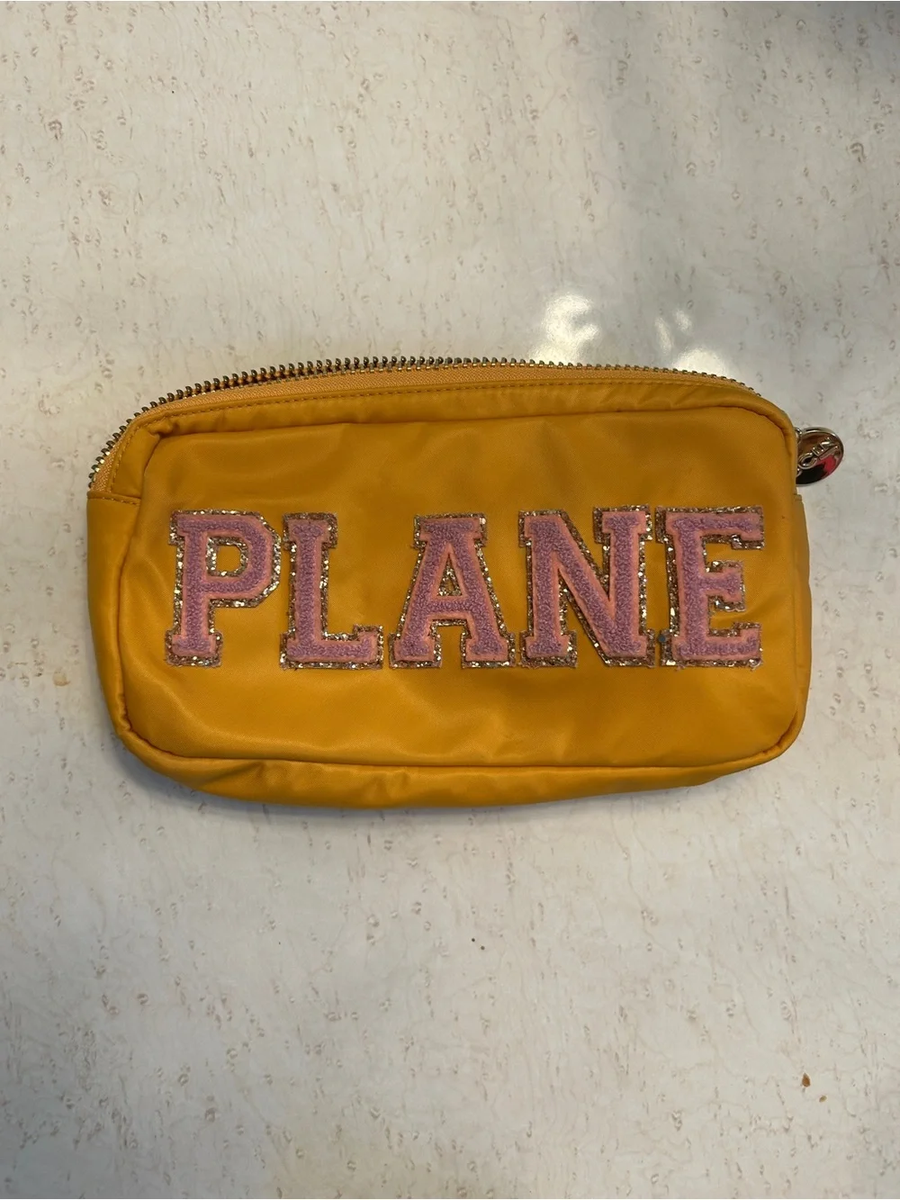Stoney Clover Lane Yellow Pouch with Pink 'PLANE' Embroidery